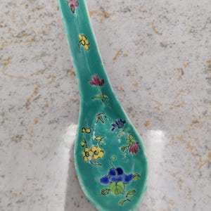 Vintage Chinese small spoon, Chinese flowers decor spoon, Spoon from China