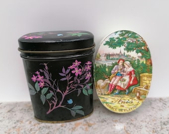 Tin box for tea Flowers Vintage England,Antique French tin box ANIS.Floral Tin Container.Shabby Chic Tin.