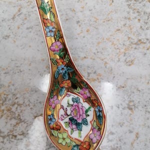 Vintage Chinese small spoon, Chinese flowers decor spoon, Spoon from China