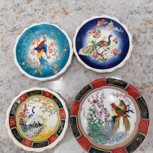 Set of 4 Japanese plates, Small Japanese plates, Peacock plate.