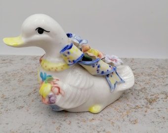 Vintage Duck with flowers, Decoration Duck, ceramic Duck.