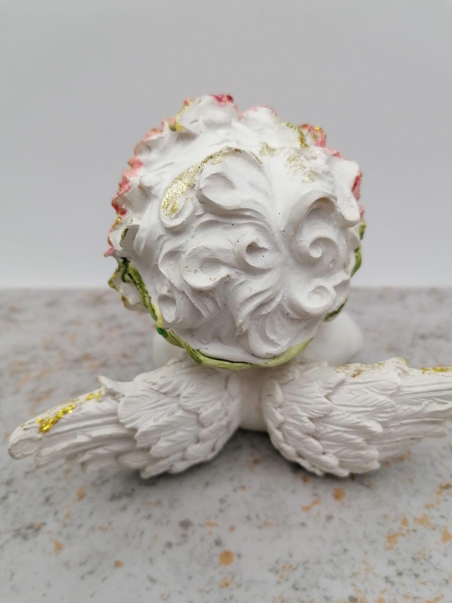 Vintage Small White Angel, Angel With Roses, Decoration Angel