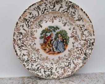 Decorative plate with gilding,romantic style plate, Gold plate.
