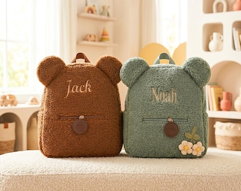 Sac à dos en peluche personnalisé ours en peluche, nom brodé, sac à dos enfant