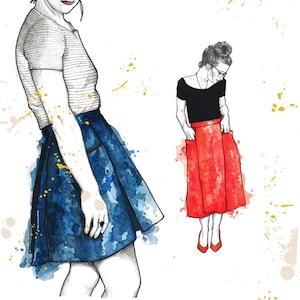 Patti Pocket Skirt PDF sewing pattern for petite women holiday pleated skirt with pockets midi or short length handmade skirt diy fashion