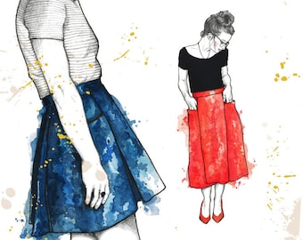 Patti Pocket Skirt PDF sewing pattern for petite women holiday pleated skirt with pockets midi or short length handmade skirt diy fashion