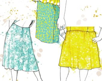 Audie Playdress Expansion Pack pdf sewing pattern for petites SKIRT PIECES ONLY, pockets, gathered, pencil, or flared skirt, open back