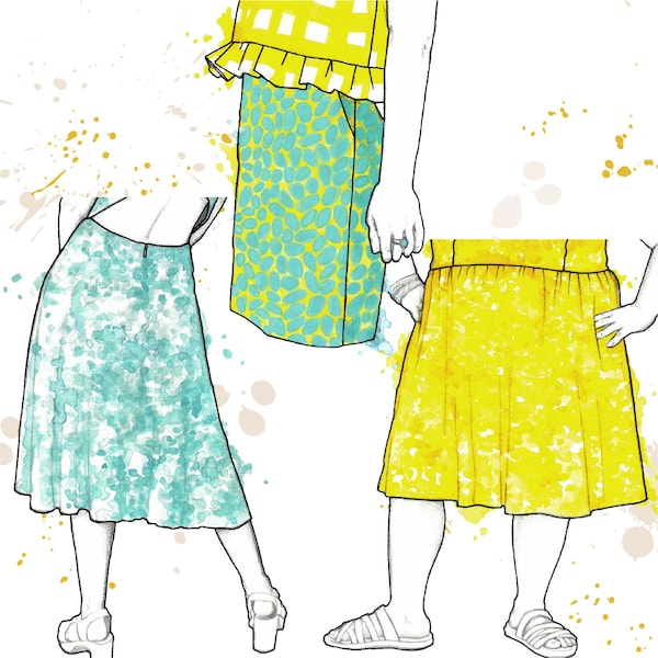 Audie Playdress Expansion Pack pdf sewing pattern for petites SKIRT PIECES ONLY, pockets, gathered, pencil, or flared skirt, open back