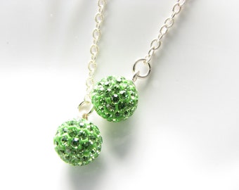 Long Green Silver Dangle Earrings Ball Sphere Earrings Disco Ball Green Rhinestones Uner 25 Bright Green Globe Gift for Women Simple Jewelry