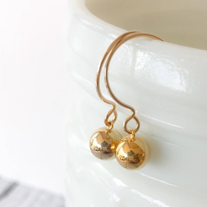 Classic 14kt Gold-Filled Dangle Earrings Simple Round Gold Hollow Ball Drop Lightweight Everyday Small Minimalist Jewelry Gift Under 25 image 3