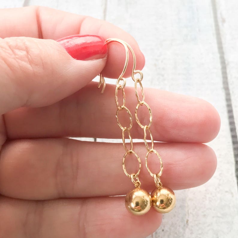 Simple Gold Filled Earrings Chain and Ball Dangle Drop Earrings Ball Bearing Everyday Jewelry Under 30 Gift for Women image 3