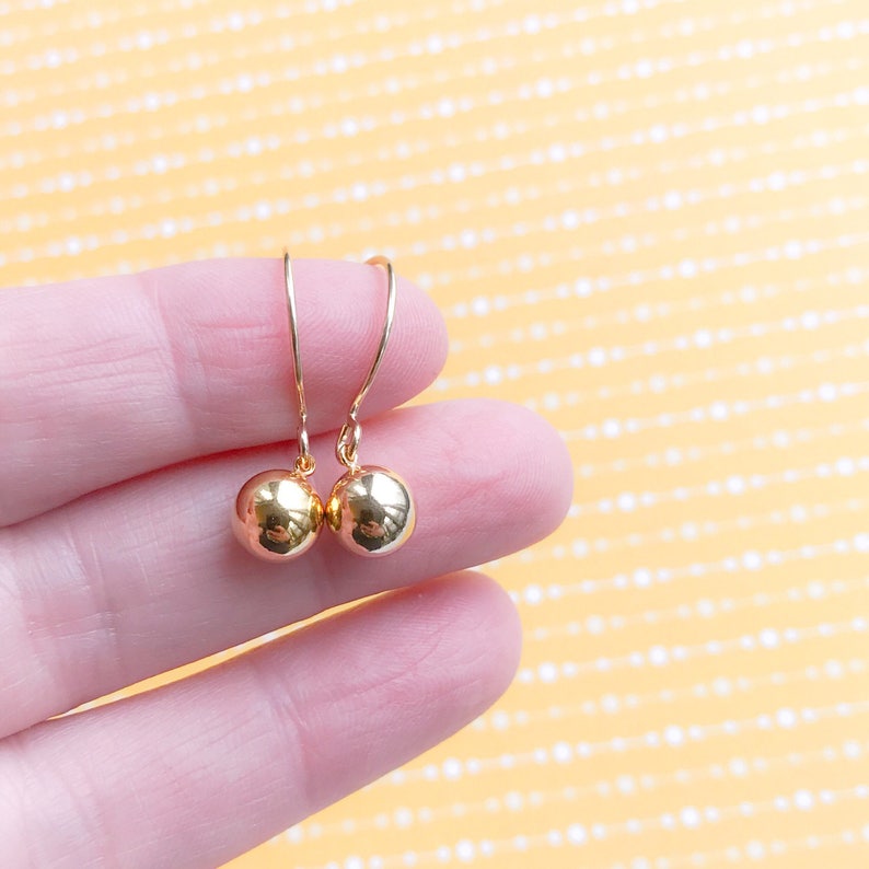 Classic 14kt Gold-Filled Dangle Earrings Simple Round Gold Hollow Ball Drop Lightweight Everyday Small Minimalist Jewelry Gift Under 25 image 5