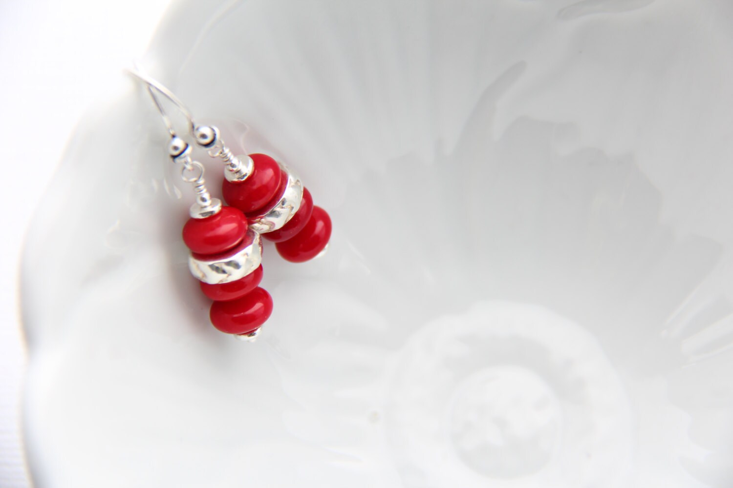 Red Dangle Valentine's Day Gift, Red Dangle Earrings, Sterling Silver Heart ...