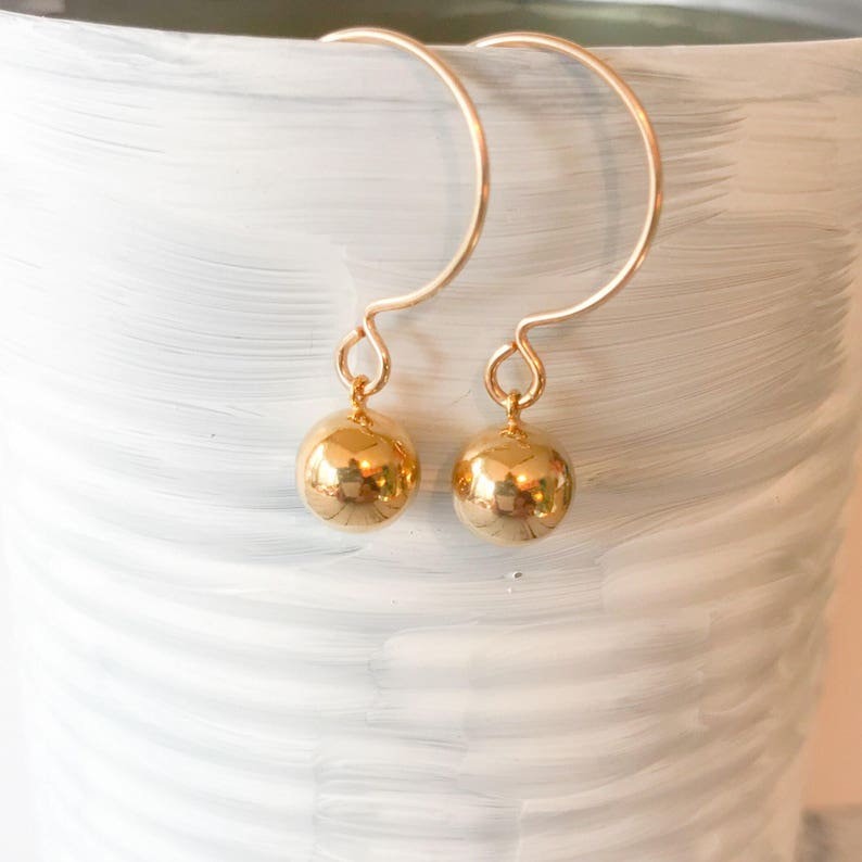 Classic 14kt Gold-Filled Dangle Earrings Simple Round Gold Hollow Ball Drop Lightweight Everyday Small Minimalist Jewelry Gift Under 25 image 4