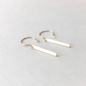 Simple Thin 14kt Gold Filled Bar Dangle Earrings Rectangle Drop Small Slim Modern Shiny Everyday Classic Lightweight Under 20 Gift for Women image 5