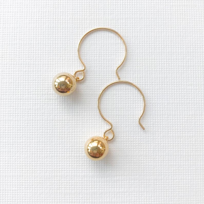 Classic 14kt Gold-Filled Dangle Earrings Simple Round Gold Hollow Ball Drop Lightweight Everyday Small Minimalist Jewelry Gift Under 25 image 2