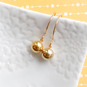 Classic 14kt Gold-Filled Dangle Earrings Simple Round Gold Hollow Ball Drop Lightweight Everyday Small Minimalist Jewelry Gift Under 25