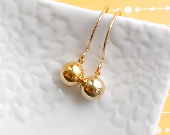 Classic 14kt Gold-Filled Dangle Earrings Simple Round Gold Hollow Ball Drop Lightweight Everyday Small Minimalist Jewelry Gift Under 25