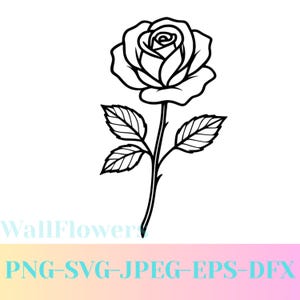 SVG Rose Png Dxf Eps Pdf | Fichier de coupe SVG fleur rose simple ligne pour Cricut, gravure laser, autocollants en vinyle et gobelets