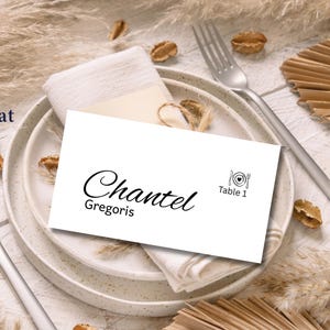 Plantilla para tarjeta de nombre, tarjeta de nombre para invitados a la boda, tarjetas de nombre personalizadas imprimibles, tarjeta de nombre de mesa plana y plegable, tarjetas de lugar pequeñas, Canva