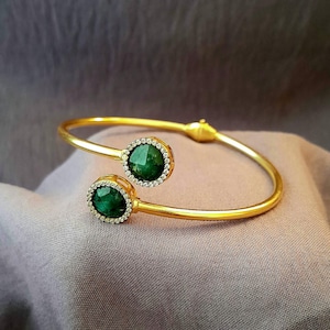 Silver bracelet|,Emerald Stone Gol,Plated Sterling Silver Cuff Bracelet,Elegant Adjustable Women’s Jewelry,Gift for Her,gift for wedding