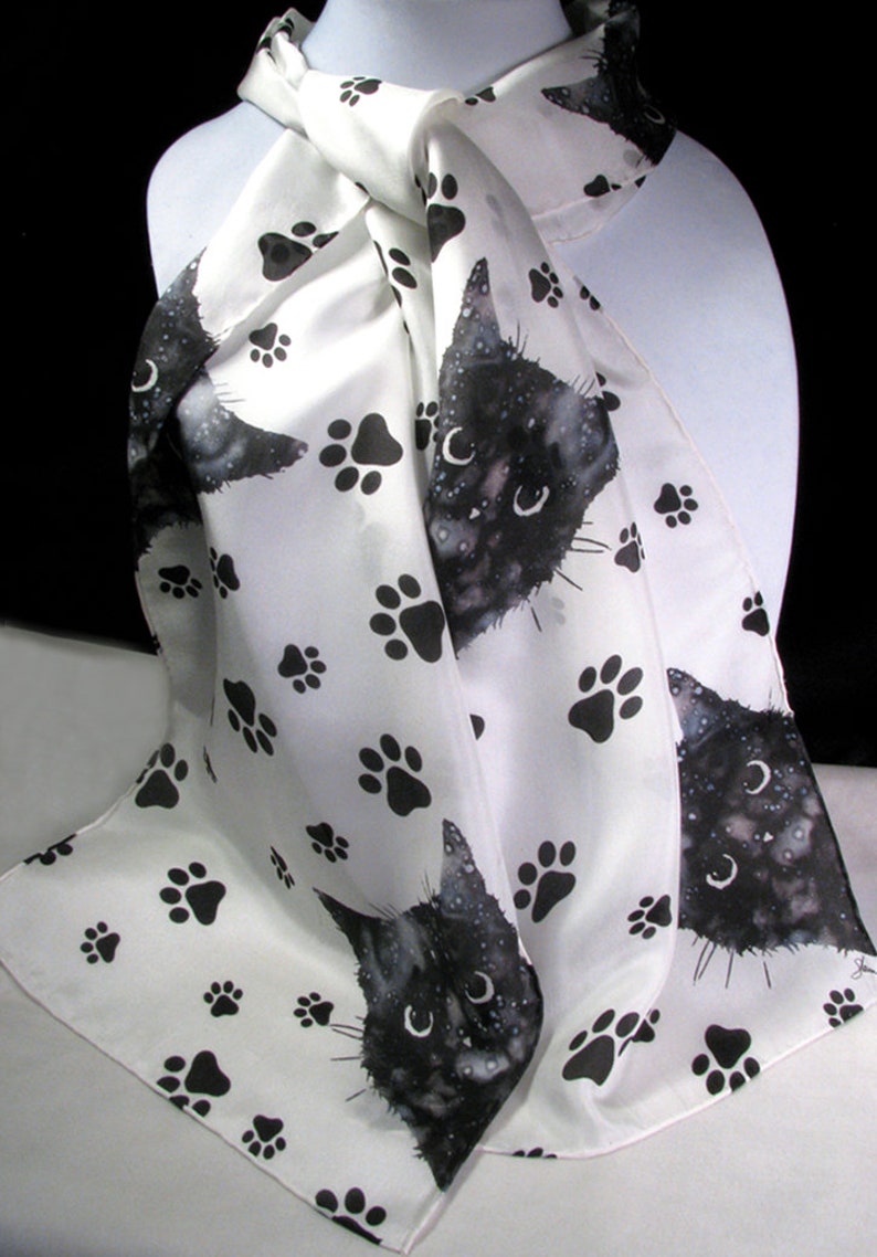 Scarf Silk Scarf Cat Scarf Black Cat Cat Lover Gift Etsy