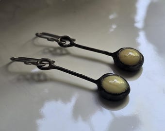 Cream Drop Soldered Glass Earrings Necklace/Artisan Jewelry/Neutral/Simplicity