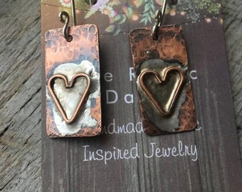 Rustic Heart Soldered Earrings/Rustic Jewelry/Soldered Jewelry