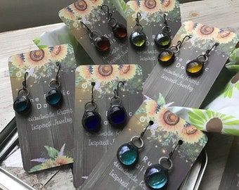 Stained Glass Suncatcher Dangle Earrings: Handmade Soldered Jewelry