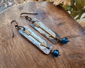 Keep Moving Forward Rustic Arrow Soldered Earrings/Arrow Earrings/Copper Jewelry/Rustic