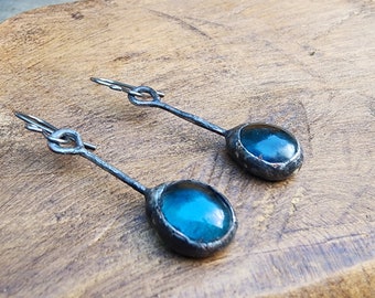 Pendientes colgantes de vidrieras Corazón del Océano: Colgantes soldados en azul aguamarina