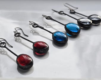 Red, Clear, or Blue Patriotic Glass Soldered Dangle Earrings/July 4th Earrings/Memorial Day Earrings/USA. 250th Anniversary