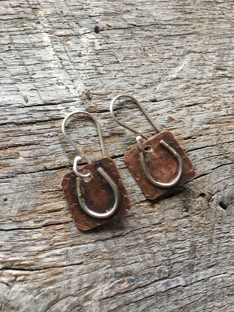 Lucky Horseshoe Dainty Dangle Rustic Hammered Earrings in Etsy