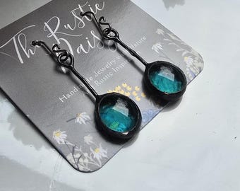 Teal Blue Stained Glass Suncatcher Earrings/Soldered Earrings/Artisan/Translucent