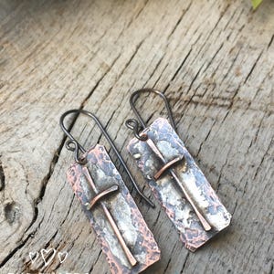 Rustic Old Rugged Cross Mixed Metal Earrings/Copper Cross Earrings/Primitve Cross Jewelry image 3