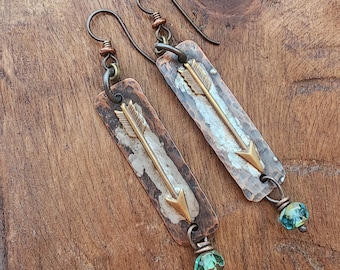 Keep Moving Forward Rustic Arrow Soldered Earrings/Arrow Earrings/Copper Jewelry/Rustic