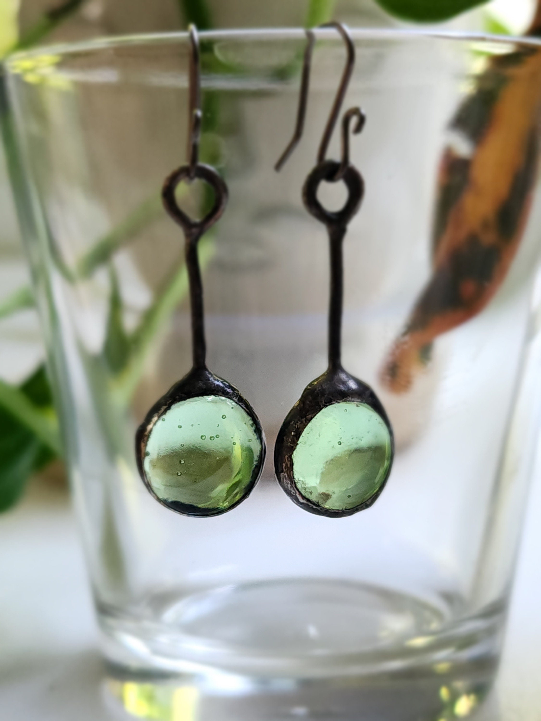 Pendulum Sun Catcher Earrings Green/Stained Glass Earrings/Artisan Jewelry/Translucent Green/Shamrock Green