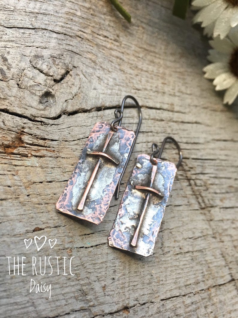 Rustic Old Rugged Cross Mixed Metal Earrings/Copper Cross Earrings/Primitve Cross Jewelry image 4