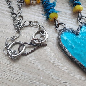 Heart of the Ocean Translucent Stained Glass/Romantic Blue Heart/Femininity/Blue and Yellow image 3