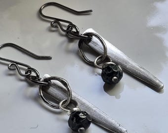 Mystic Black Beaded Vintage Fork Tine Jewelry/Vintage Earrings/Recycled Jewelry
