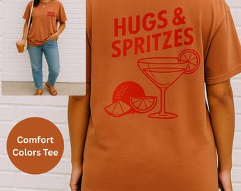 Aperol Spritz "Hugs and Spritzes" Comfort Colors Graphic Tee, Aperol Spritz Bachelorette Shirt, Trendy Shirt Gift for Her, Summer Shirt