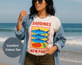 Sardines T-Shirt, Retro Fish Graphic Tee, Coastal Summer Shirt, Ocean lover gift, beach shirt, sardines shirt, tinned fish