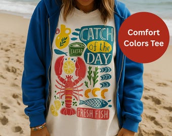 Catch of the Day T-Shirt, Seafood Graphic Tee, Nautical Foodie Gift, Vintage Fishing Tee, Seafood Lover Gift, Summer Beach Shirt