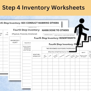 Step 4 Inventory Worksheets, Addiction Recovery Self Help Worksheet, 12 Step Program AA NA, SUD Download