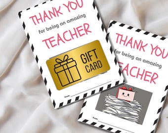 Porta-cartão-presente de fim de ano para professores, cartão de agradecimento para impressão, último dia de aula, cartão de agradecimento para professores