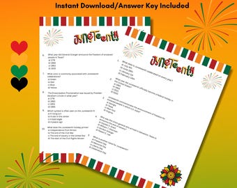 Questionário para imprimir sobre o Juneteenth, planilha para baixar, atividade cultural para sala de aula, mês da história negra, aula de história