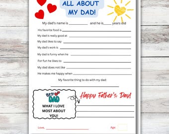 Questionário para o Dia dos Pais, Imprimível para Entrevista com o Pai, Página de Atividades de Artesanato Infantil para a Sala de Aula, Ideia de Presente para Lembrança, Presente para o Dia dos Pais