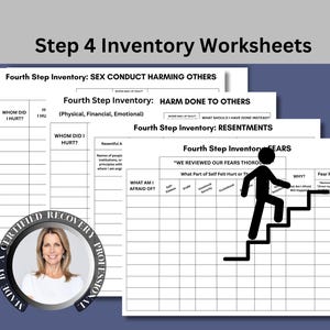 Step 4 Inventory Worksheets, Addiction Recovery Self Help Worksheet, 12 Step Program AA NA, SUD Download