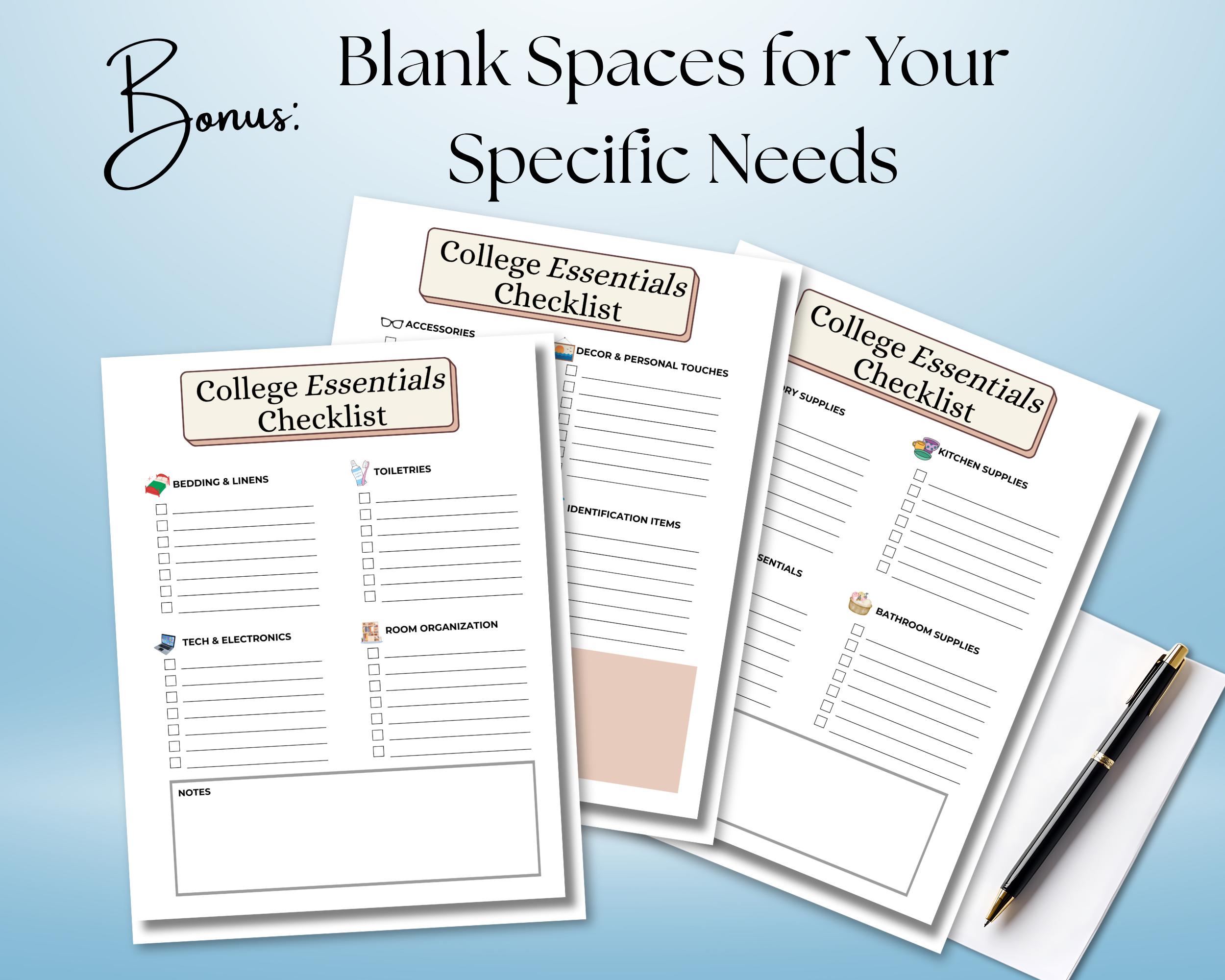College Packing List Template, Dorm Room Essentials, College Shopping ...