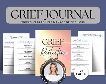 Sugestões para escrever um diário de cura do luto, caderno de exercícios guiado, planilhas de terapia de enfrentamento de perdas, liberação emocional, ideia para presente de saúde mental, memorial